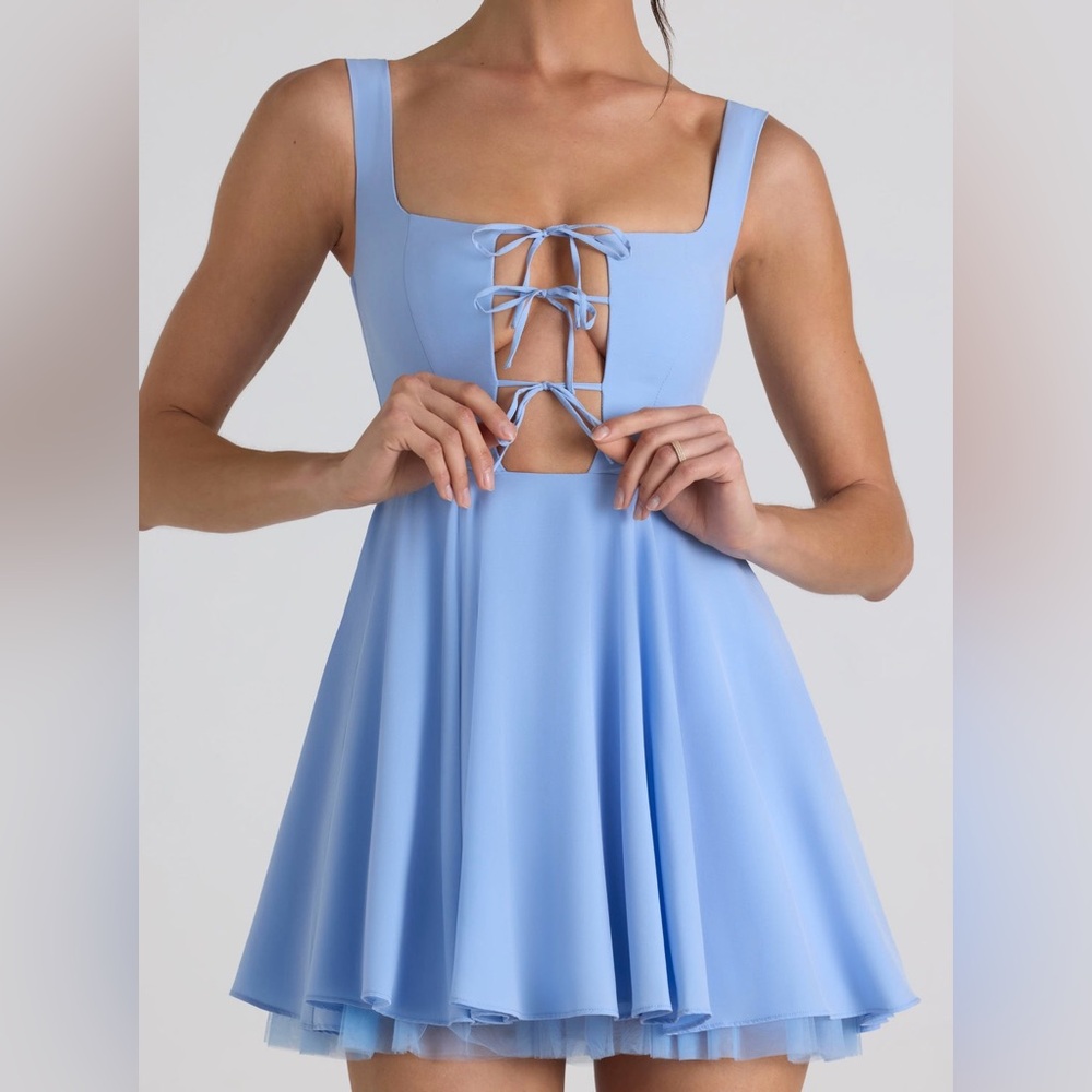 Oh Polly Nanisca Tie-Detail Sky Blue Micro Mini Dress NEW Size 2